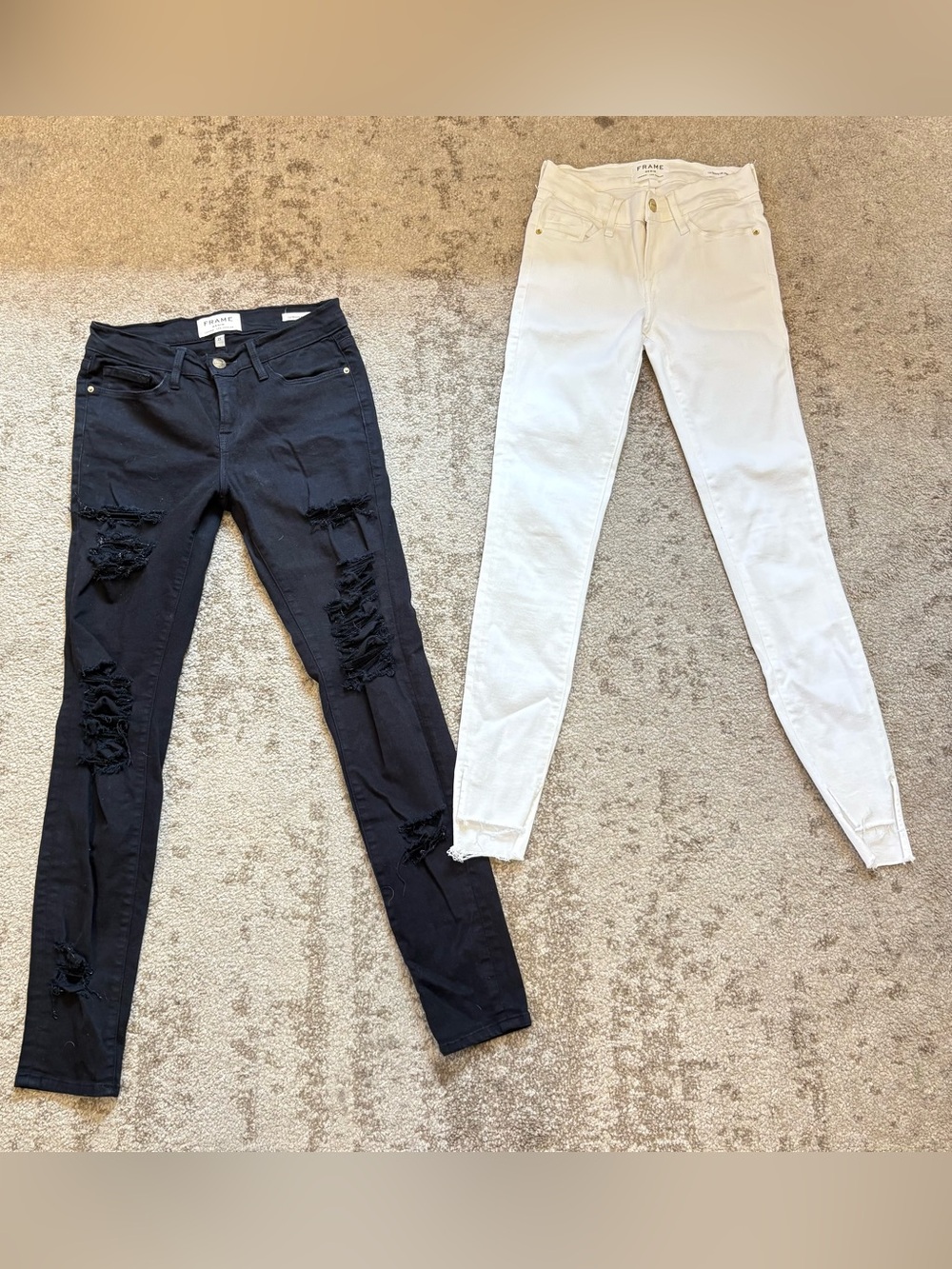 Frame Denim Skinny Jeans Duo — Black Distressed & White Clean Size 24 & 25